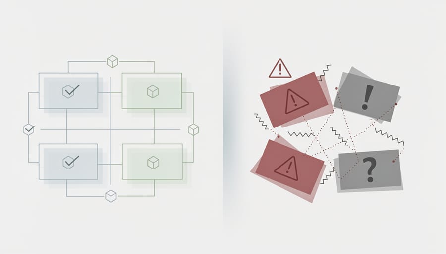 Contrasting organized and disorganized document stacks representing trustworthy versus questionable reviews