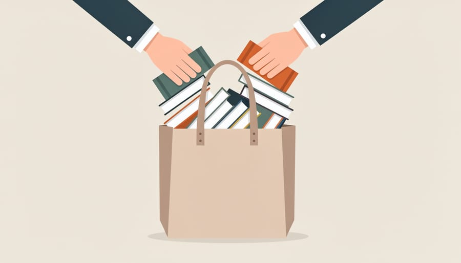 Hands placing two generic audiobook packages into a shopping tote representing a limited-time purchase.