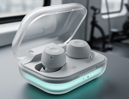 Close-up of Nothing Ear (3) wireless earbuds in a transparent charging case under soft daylight.