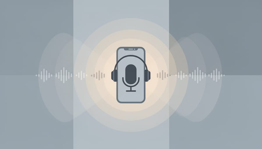 True wireless earbuds next to a smartphone in a quiet call setting with subtle light streaks suggesting reduced noise
